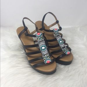 Torrid Black Wedge Coral Beaded Sandal Size 12